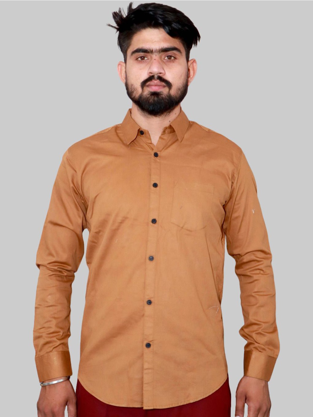 

Vcom Men Classic Spread Collar Solid Cotton Slim Fit Casual Shirt, Khaki