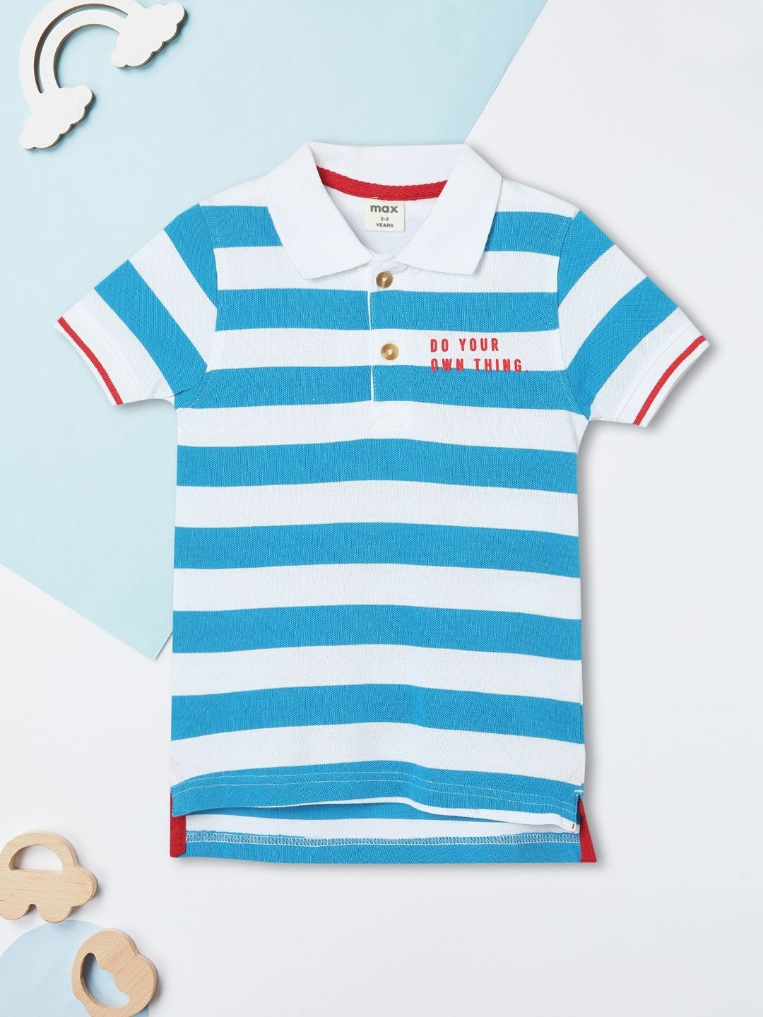 

max Boys Striped Polo Collar Cotton T-shirt, Blue