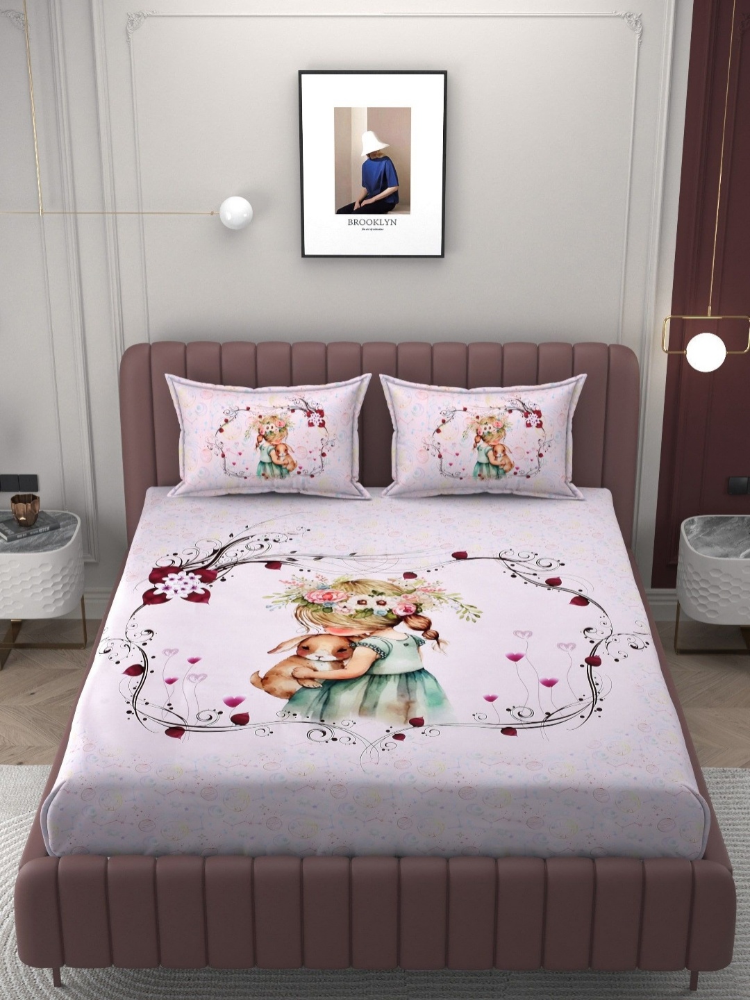 

Bromwick Pink & Brown Printed Cotton 250 TC King Bedsheet with 2 Pillow Covers