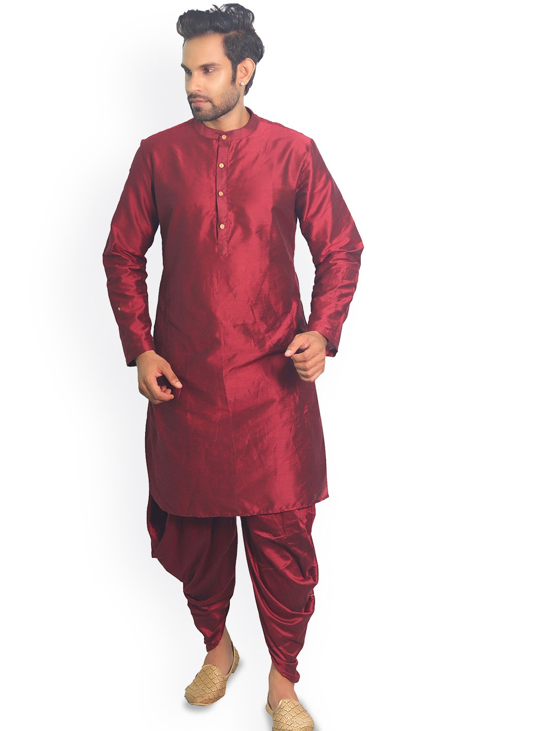 

House of Aqss Band Collar Straight Kurta, Maroon