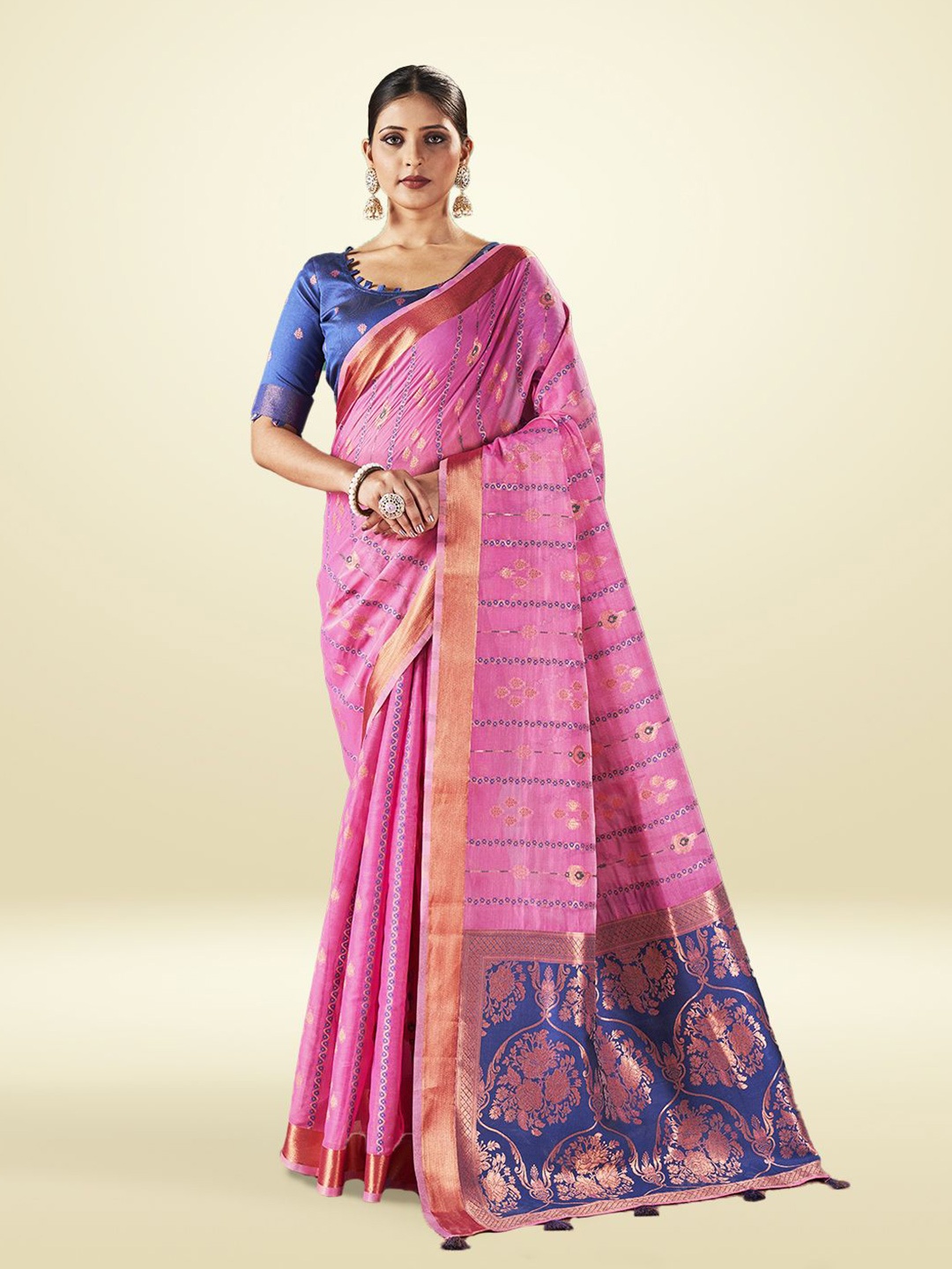 

SARHA Woven Design Zari Pure Cotton Saree, Pink