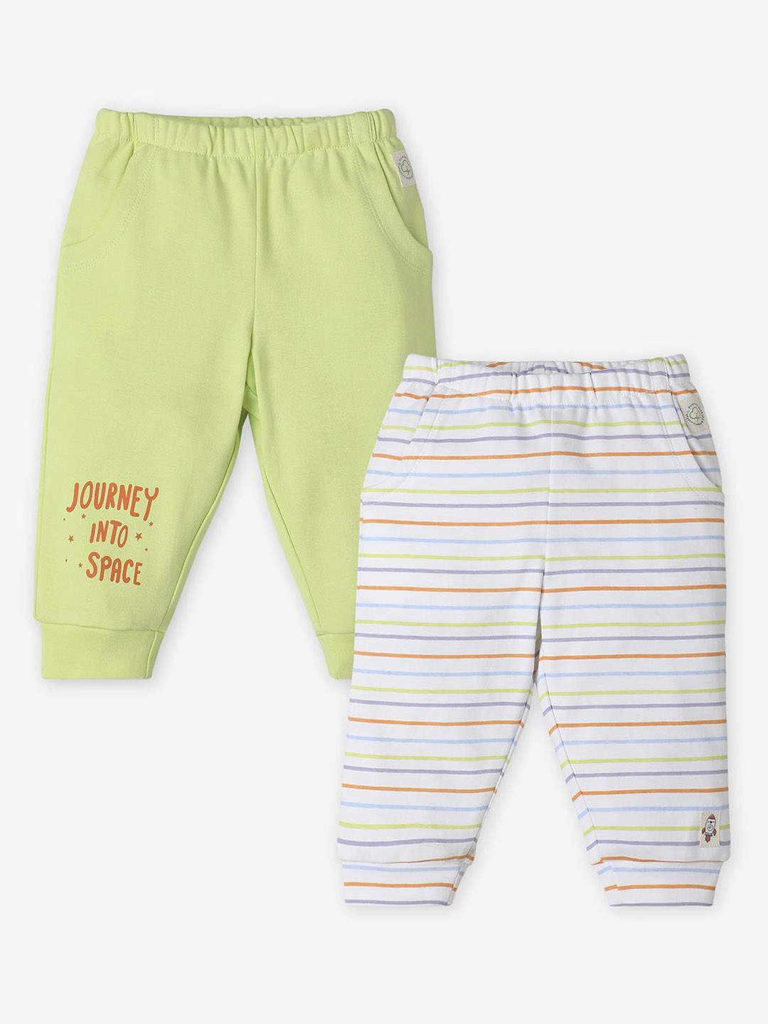 

Ed-a-Mamma Baby Striped Infants Pack Of 2 Printed Mid-Rise Joggers, Green
