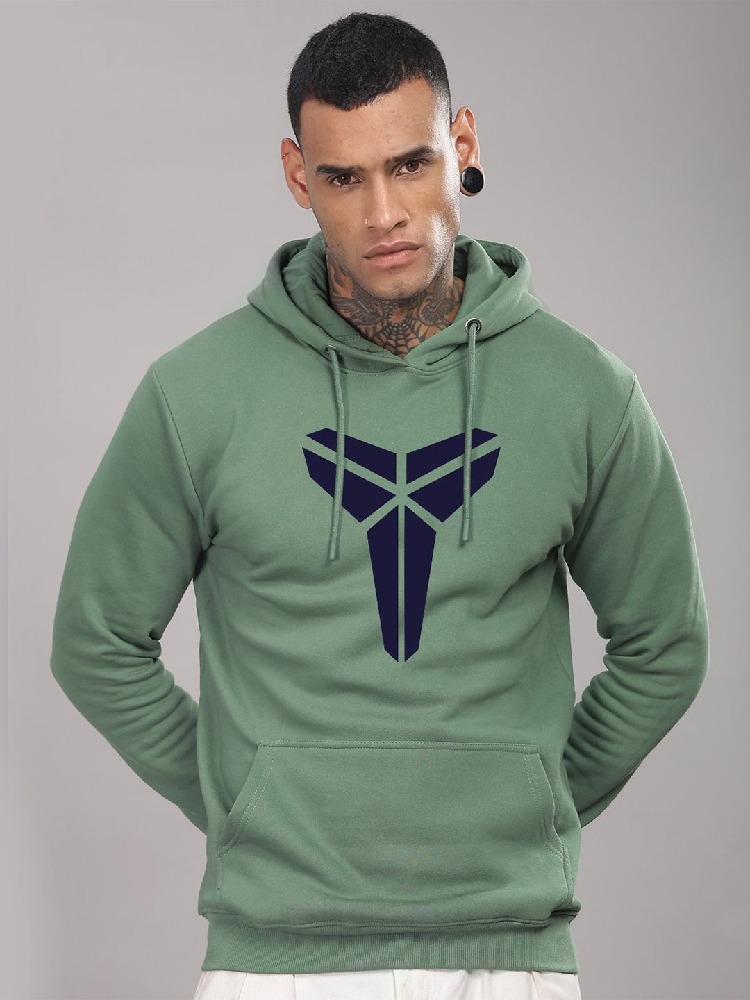 

ADRO Men Printed Hooded Sweatshirt, Sea green