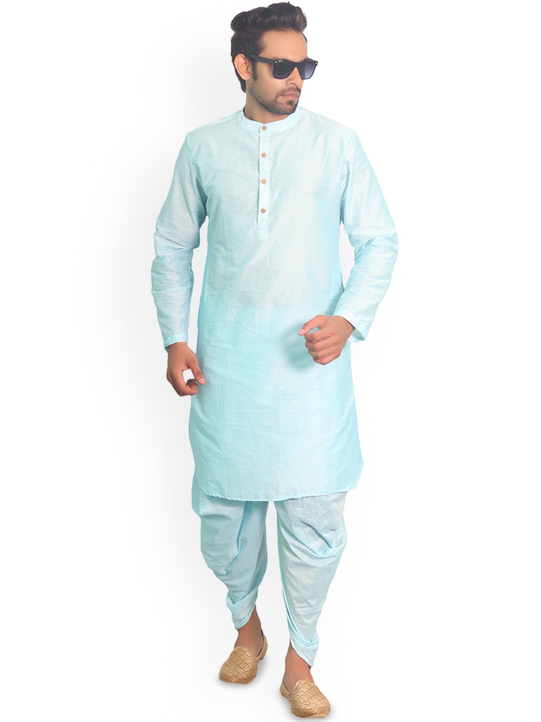 

House of Aqss Mandarin Collar Silk Straight Kurta, Blue