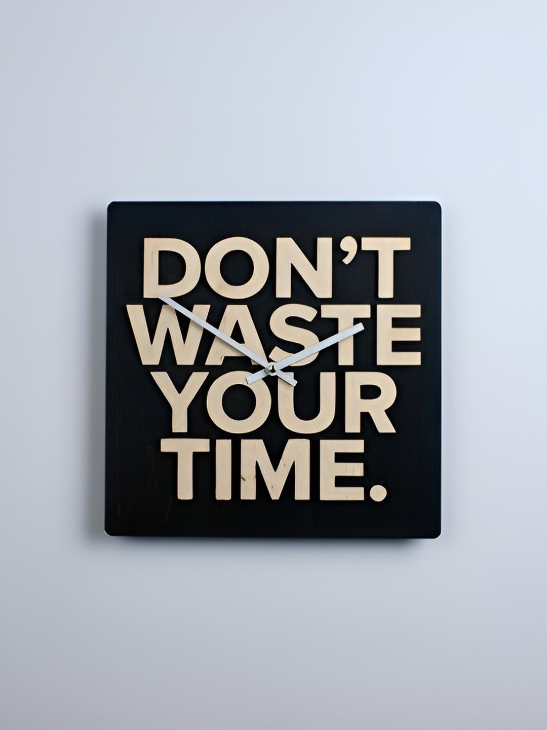 

QEZNEF Beige & Black Printed Square Analogue Wooden Wall Clock