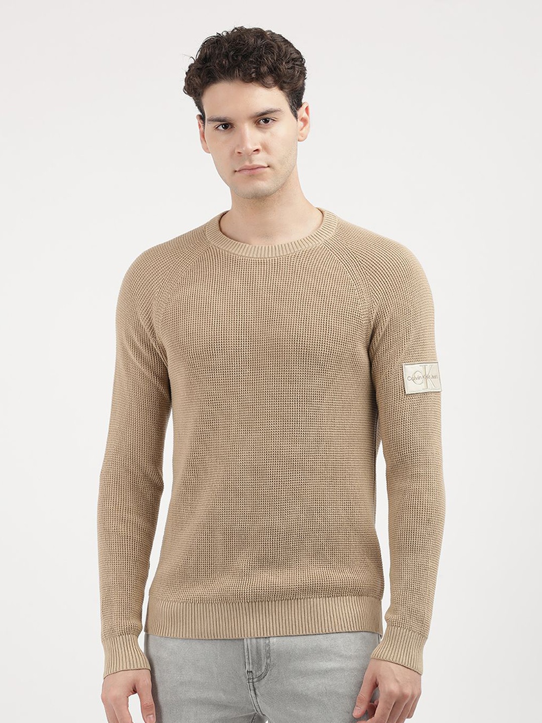 

Calvin Klein Jeans Men Round Neck Long Sleeves Pullover Sweaters, Brown