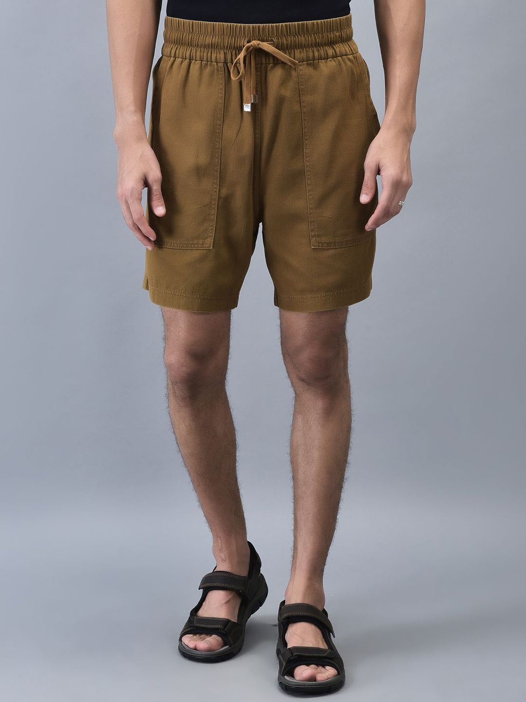 

Woodland Men Solid Mid-Rise Shorts, Camel brown