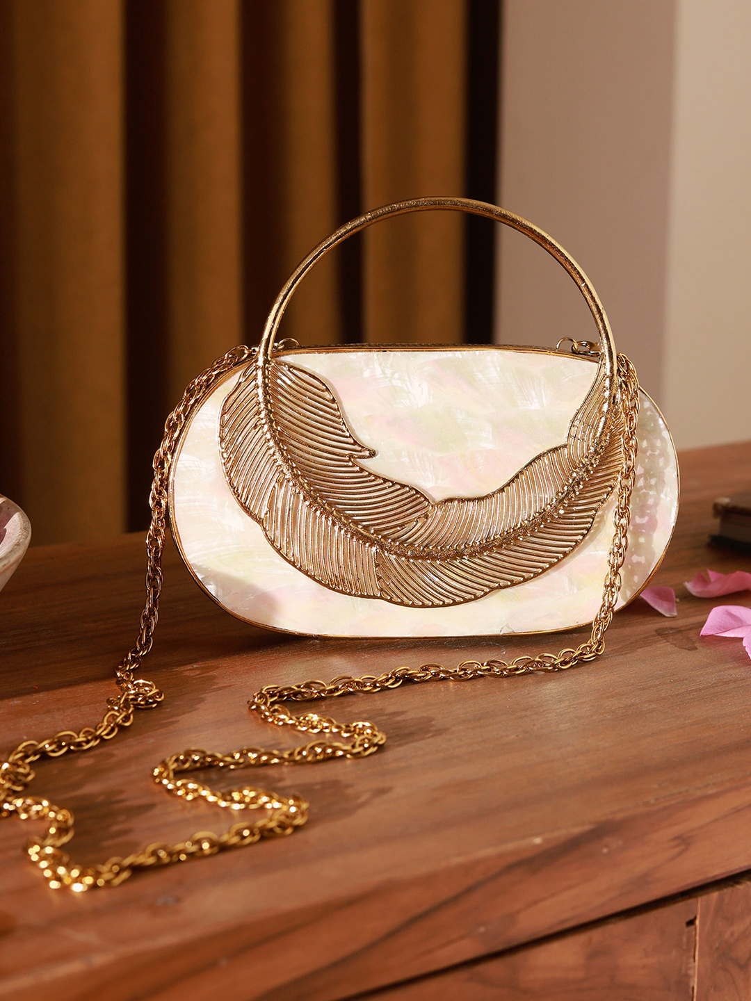 

THE TAN CLAN Embellished Box Clutch, Gold
