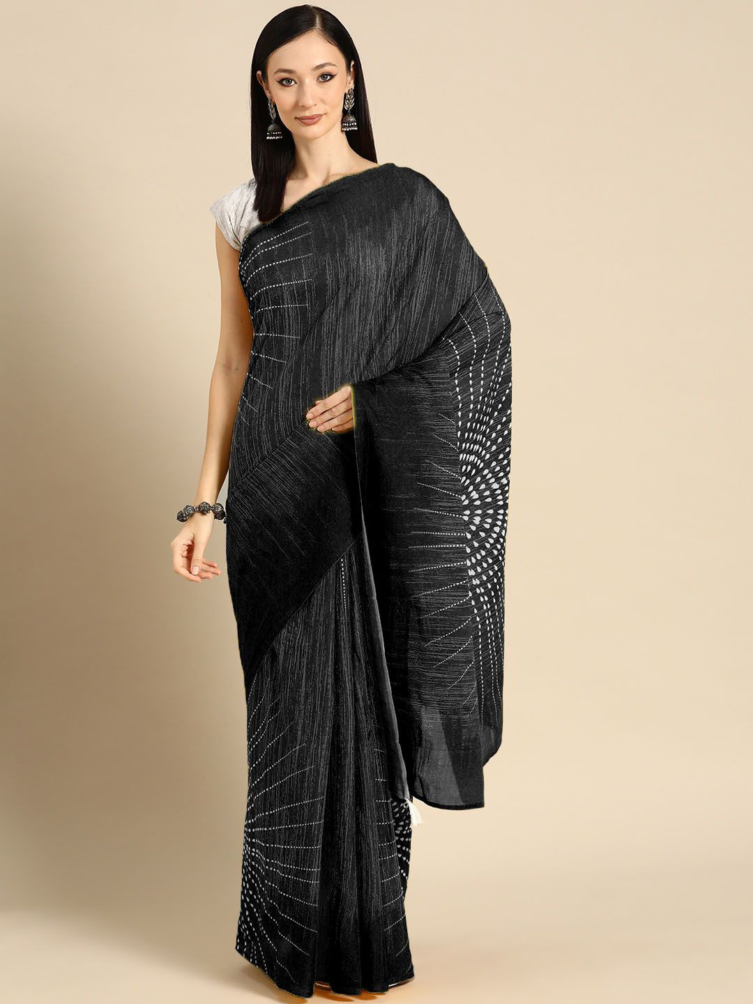 

BUTA BUTI Pure Cotton Printed Saree, Black