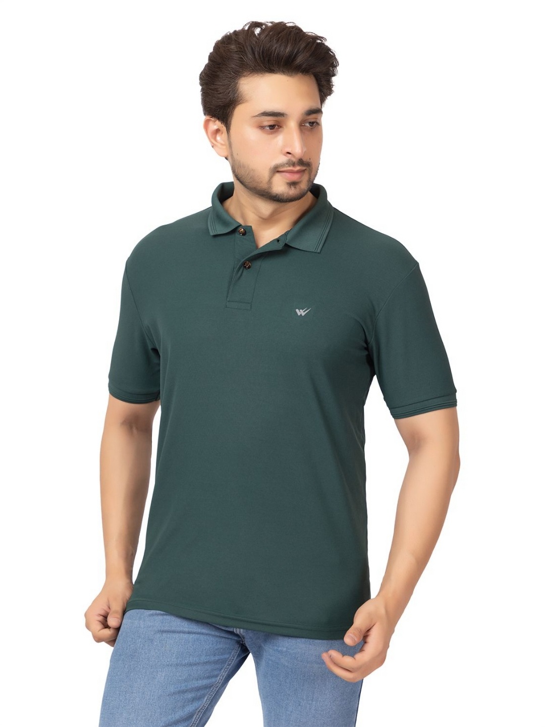 

WILD COPS Men Solid Polo Collar Relaxed Fit T-shirt, Green