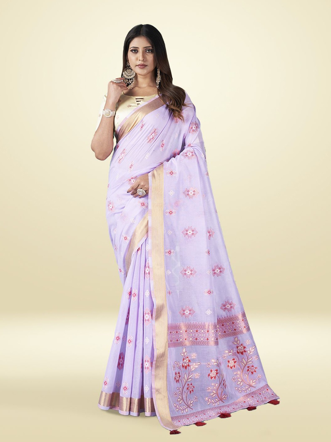 

SARHA Woven Design Zari Pure Cotton Saree, Purple