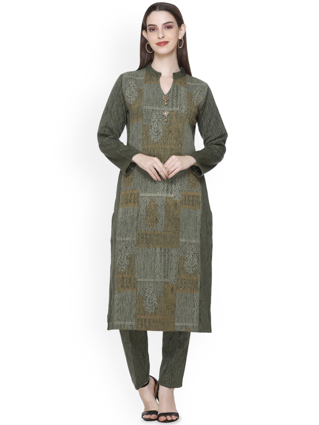 

BIZARRELY Ethnic Motifs Printed Kurta With Trouser, Olive