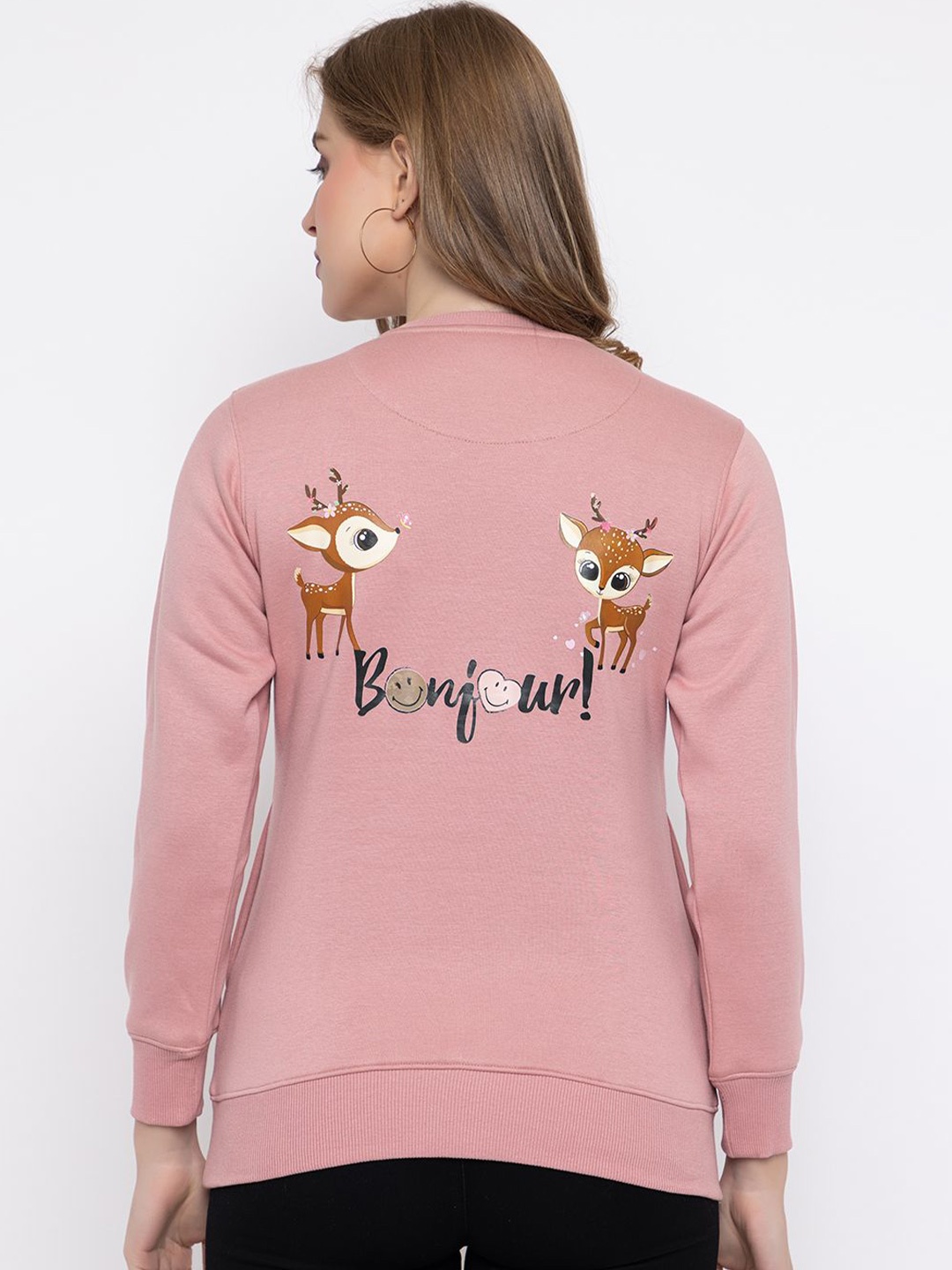 

Cheribell Women Solid Round Neck Pullover Sweatshirt, Pink
