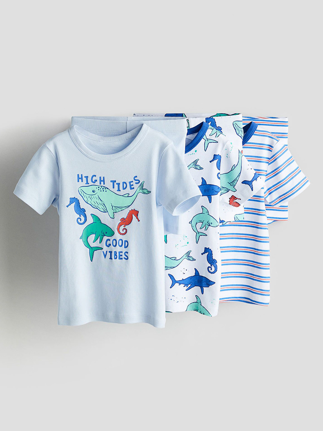 

H&M Boys Pack Of 3 Printed Pure Cotton Night Suit, Blue