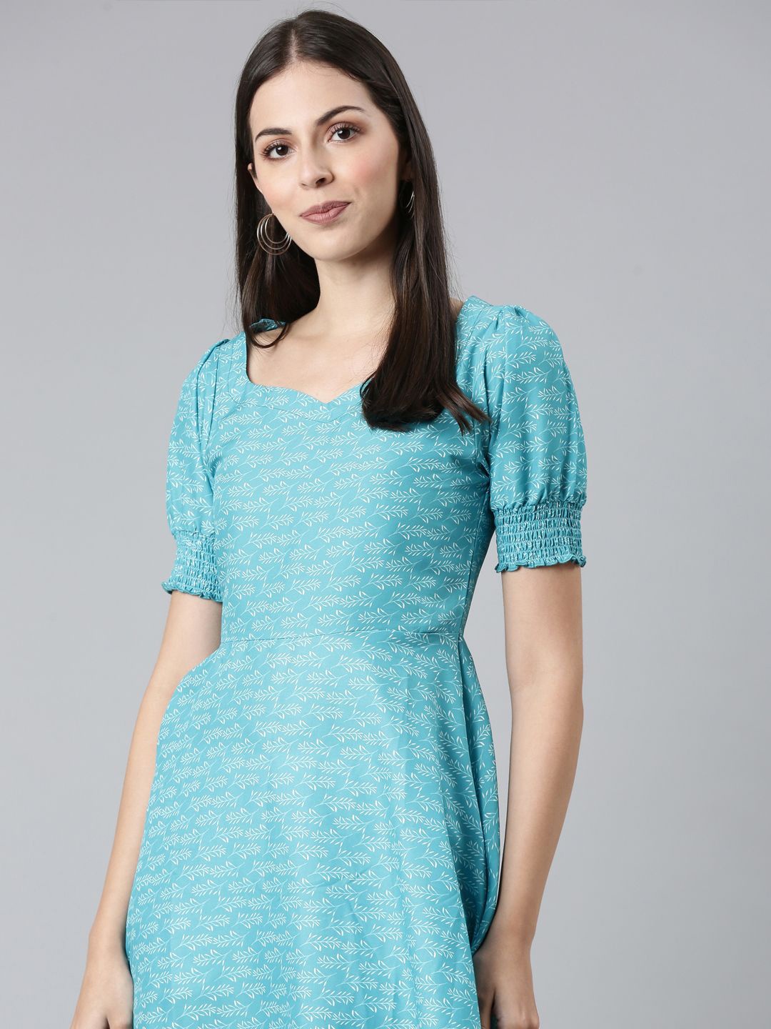 

TWIN BIRDS Floral Print Puff Sleeve Fit & Flare Dress, Blue