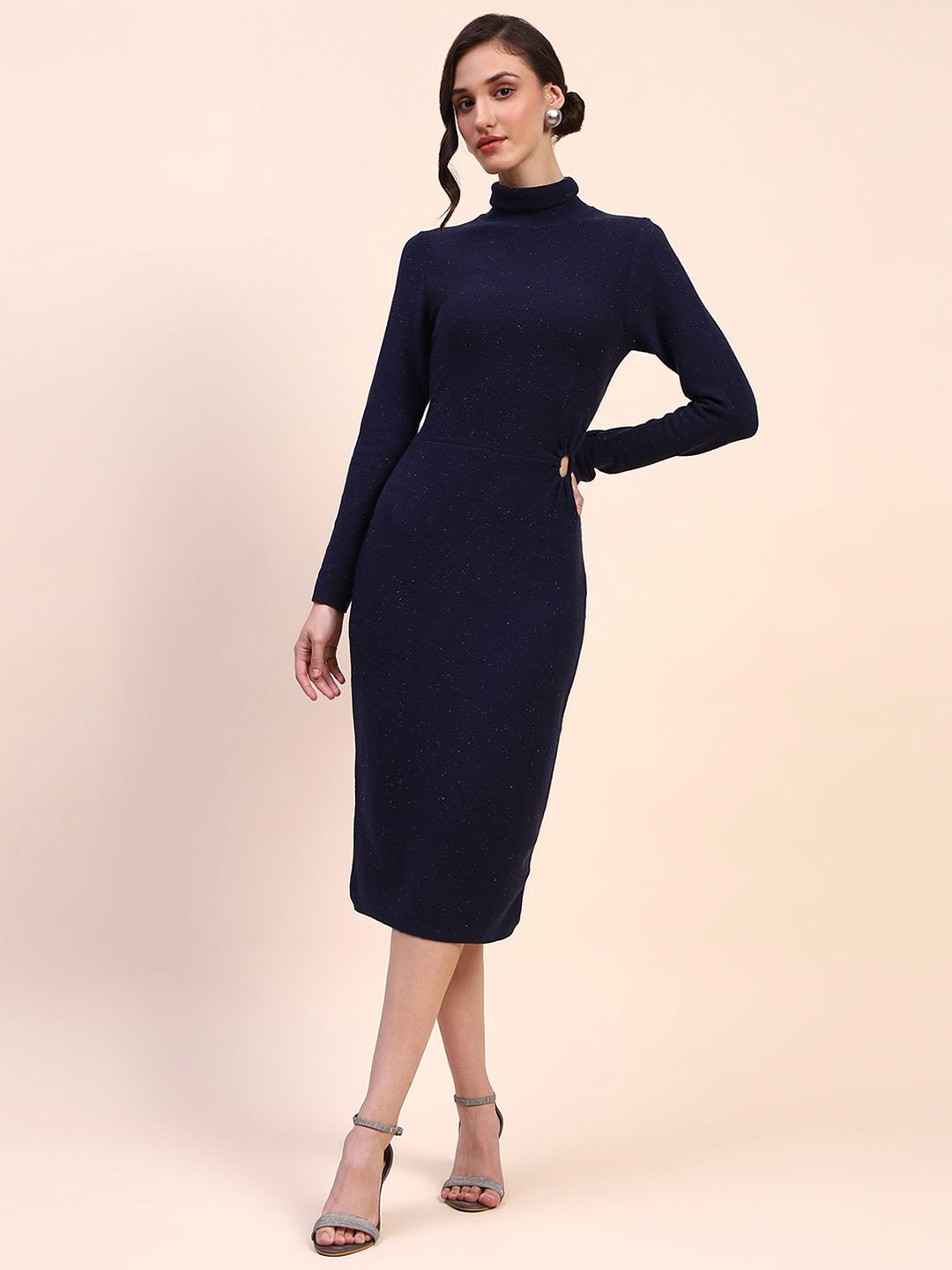 

CAMLA Self Design Bodycon Midi Dress, Navy blue