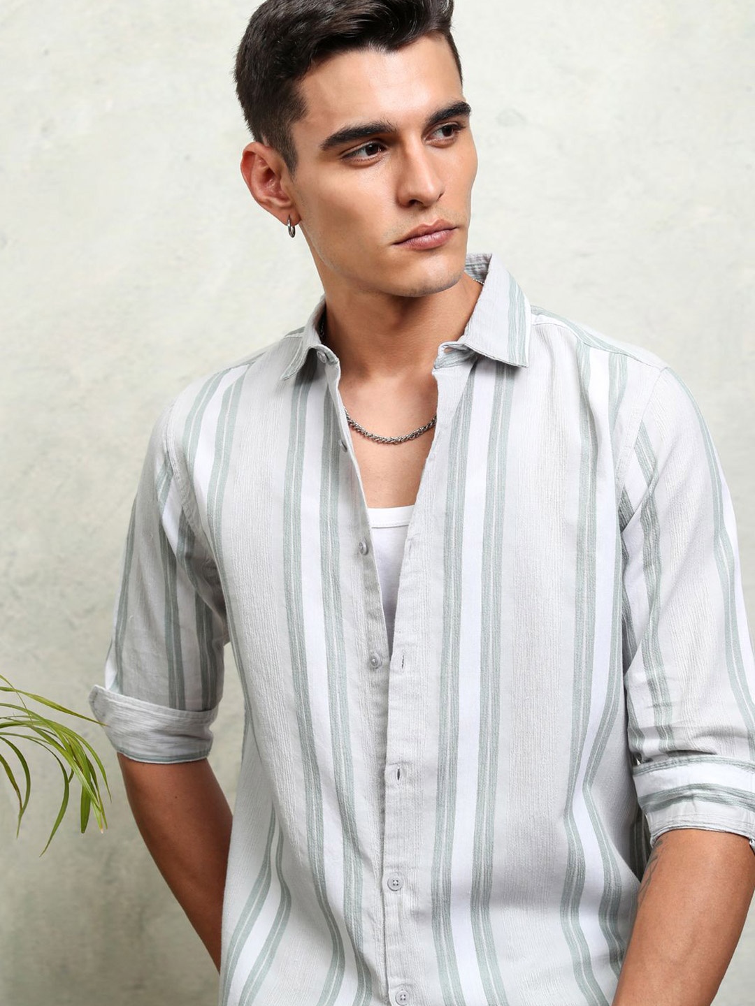 

Highlander Men Dobby Textured Striped Casual Shirt, Grey