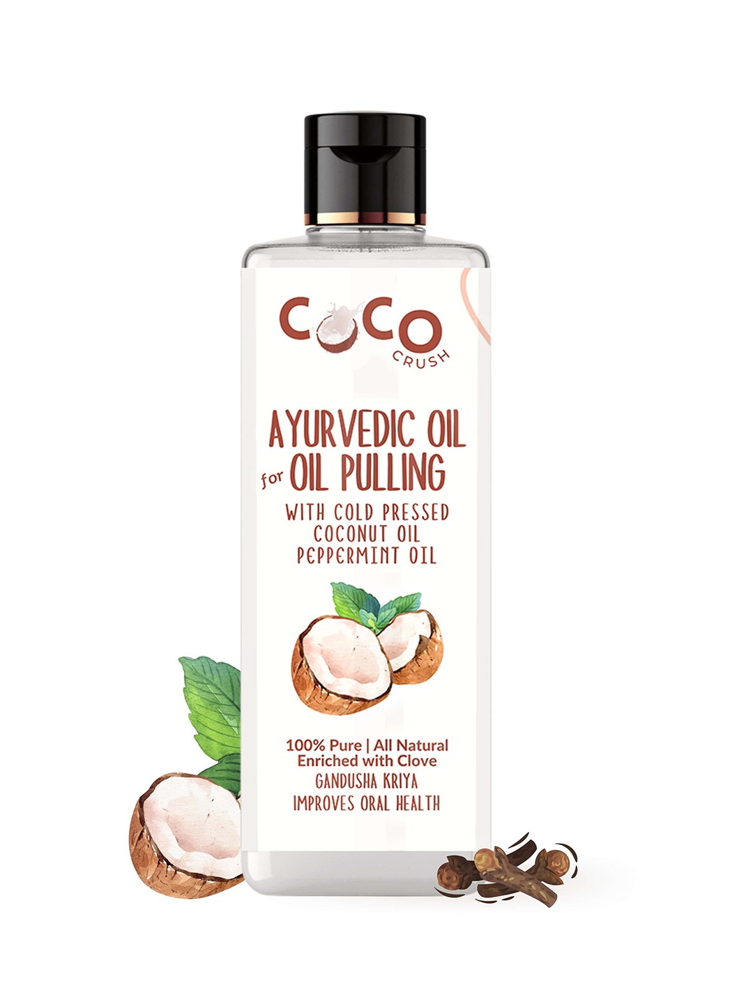 

Coco Crush Cold Pressed Coconut & Peppermint Oil For Pulling -200ml, Transparent