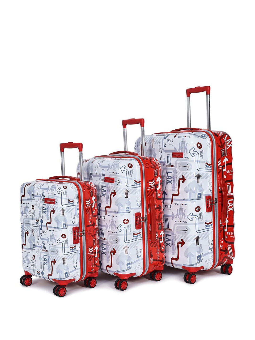 

uppercase Set Of 3 Printed Hard-Sided Large & Medium & Cabin Trolley Bags, White
