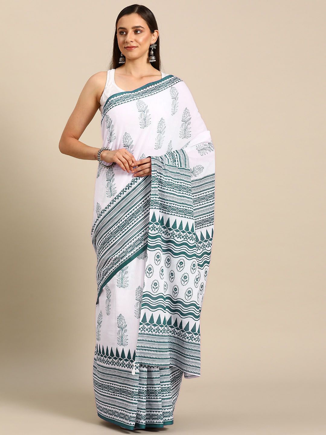 

BUTA BUTI Ethnic Motifs Printed Pure Cotton Saree, Green