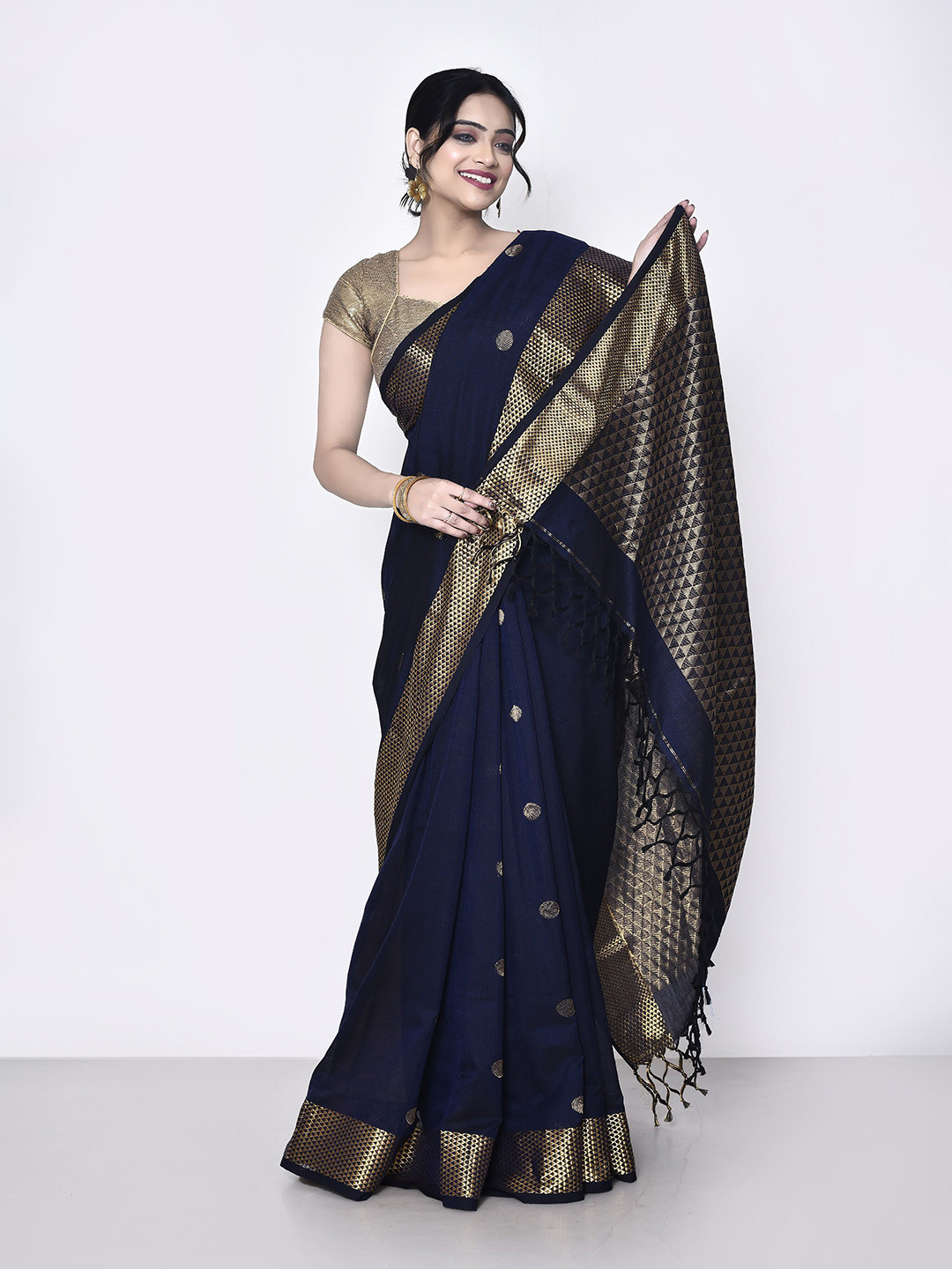 

SPRISH Woven Design Zari Pure Silk Jamdani Saree, Blue
