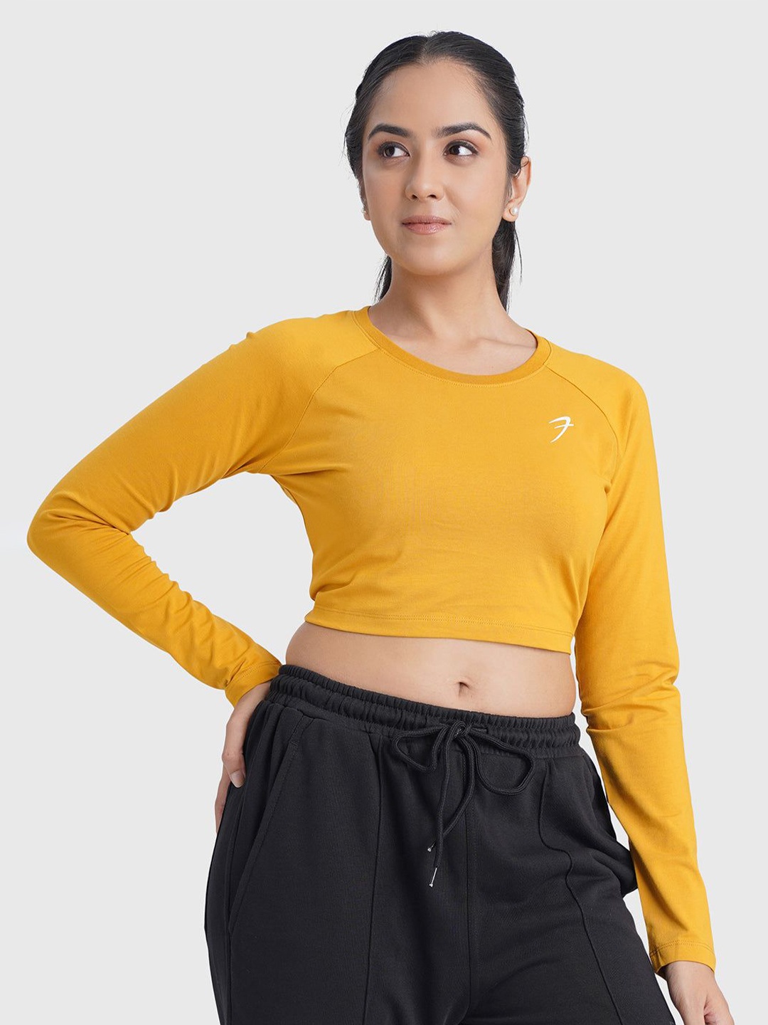 

FUAARK Women Stretchex Solid Round Neck Cotton Slim Fit T-shirt, Mustard