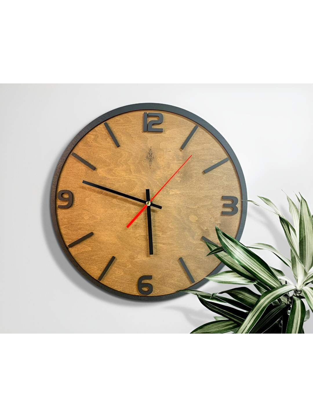 

QEZNEF Brown & Black Round Shaped Analogue Wooden Wall Clock