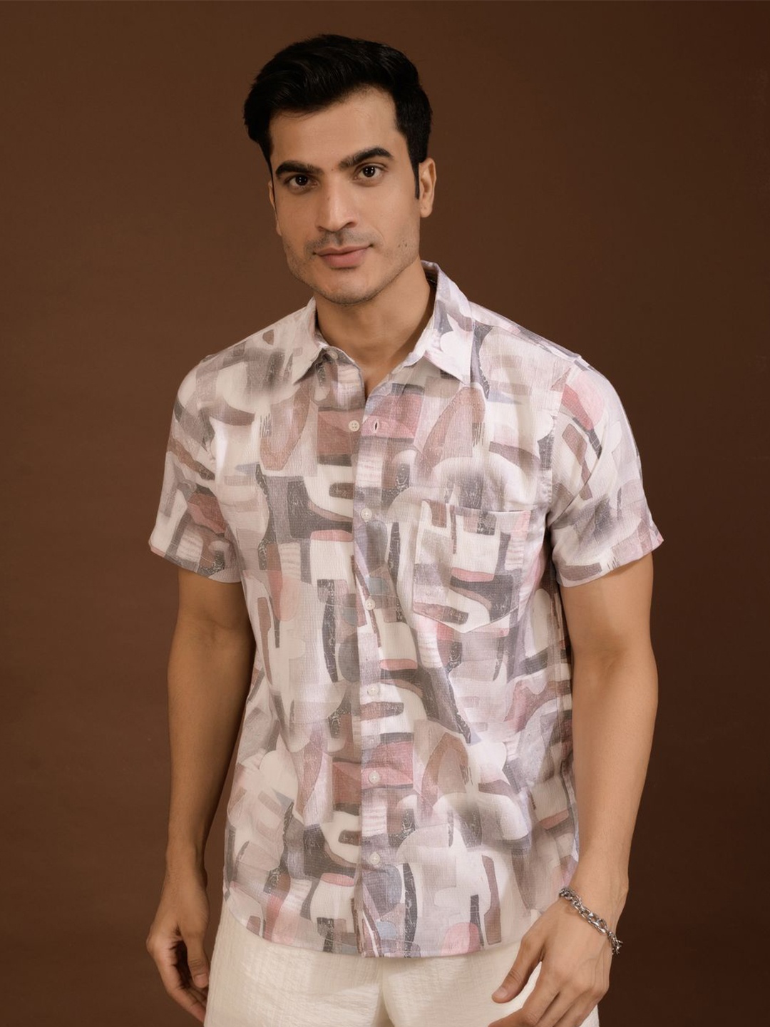 

BAESD Men Standard Spread Collar Abstract Printed Polycotton Casual Shirt, Grey