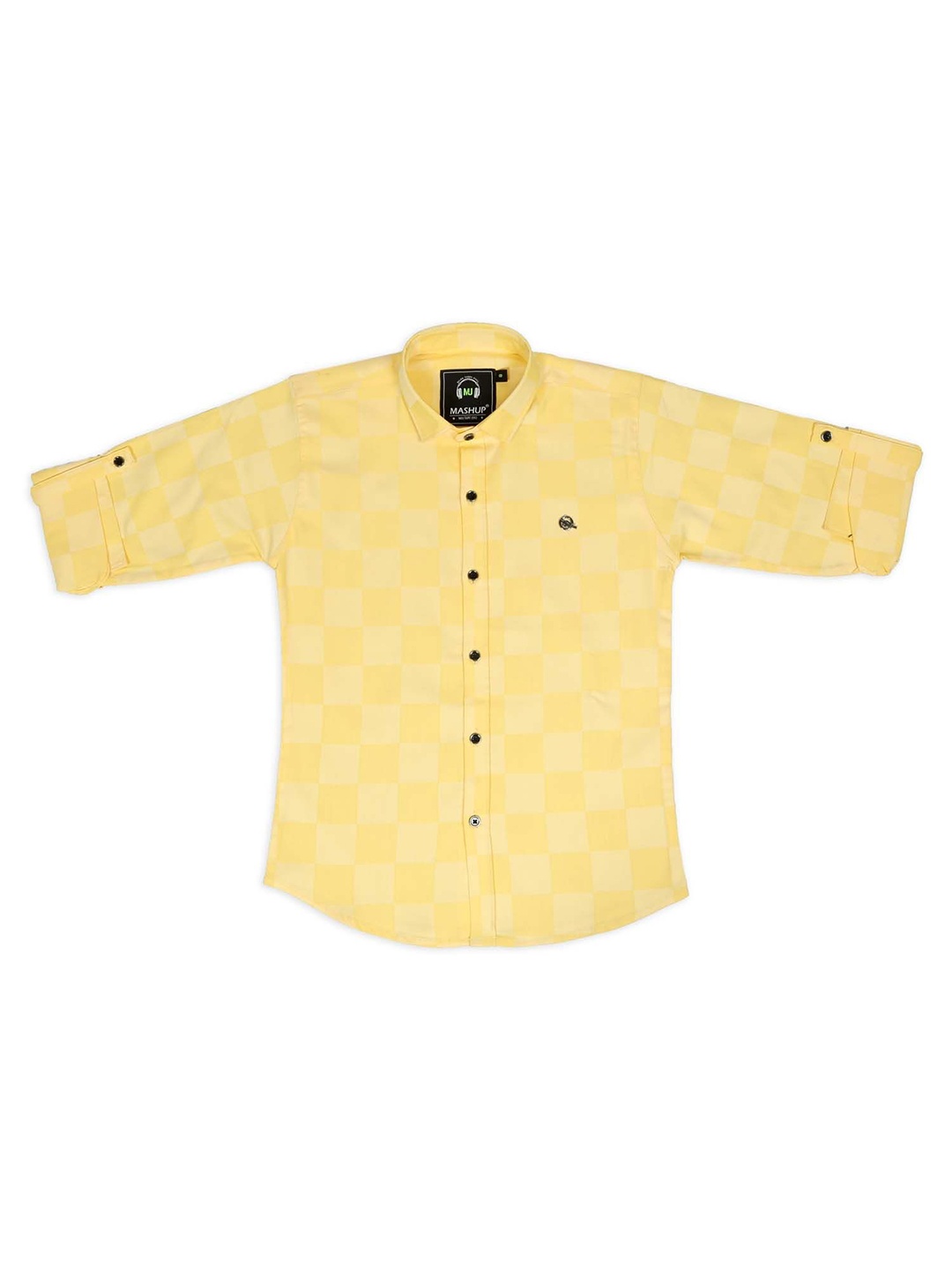 

MashUp Boys Classic Spread Collar Tartan Checked Cotton Casual Shirt, Yellow