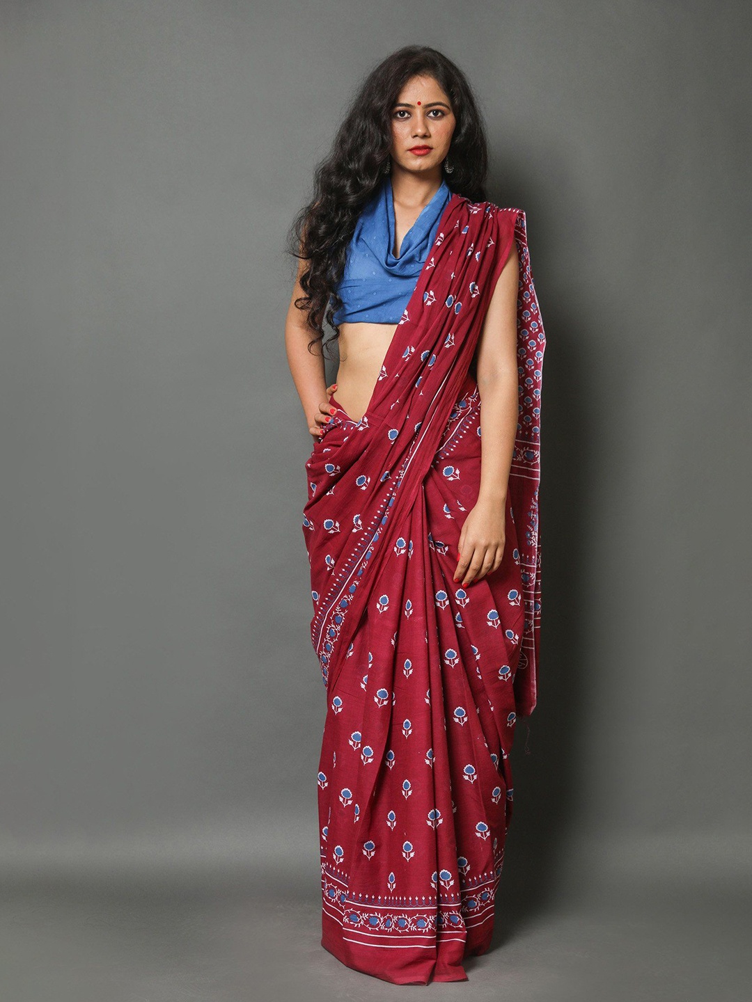 

Pinkcity Trade World Floral Block Print Pure Cotton Saree, Maroon