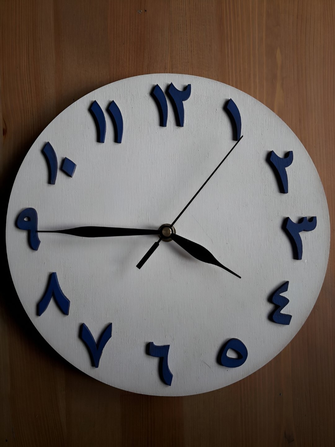 

QEZNEF White & Blue Round Analogue Wooden Wall Clock