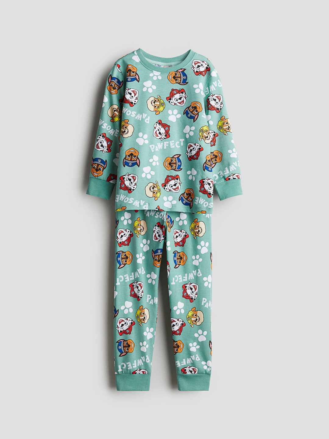 

H&M Boys Printed Cotton Jersey Night suits, Green
