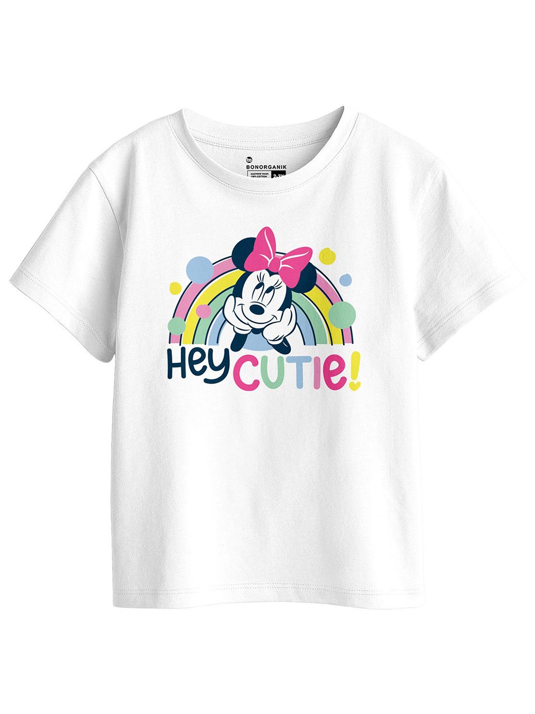 

BonOrganik Girls Graphic Printed Round Neck Cotton T-shirt, White