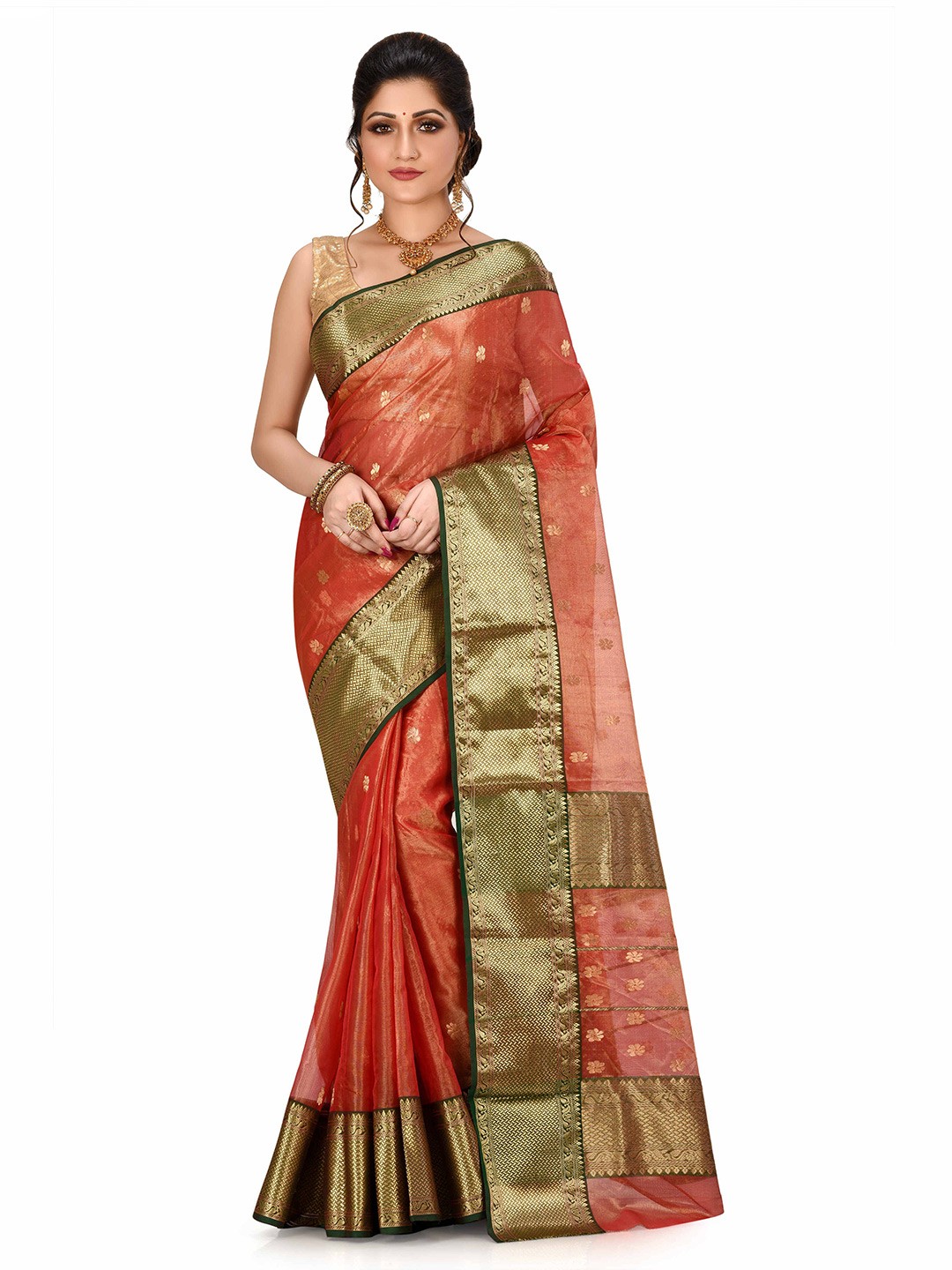 

SPRISH Woven Design Zari Pure Silk Banarasi Saree, Orange
