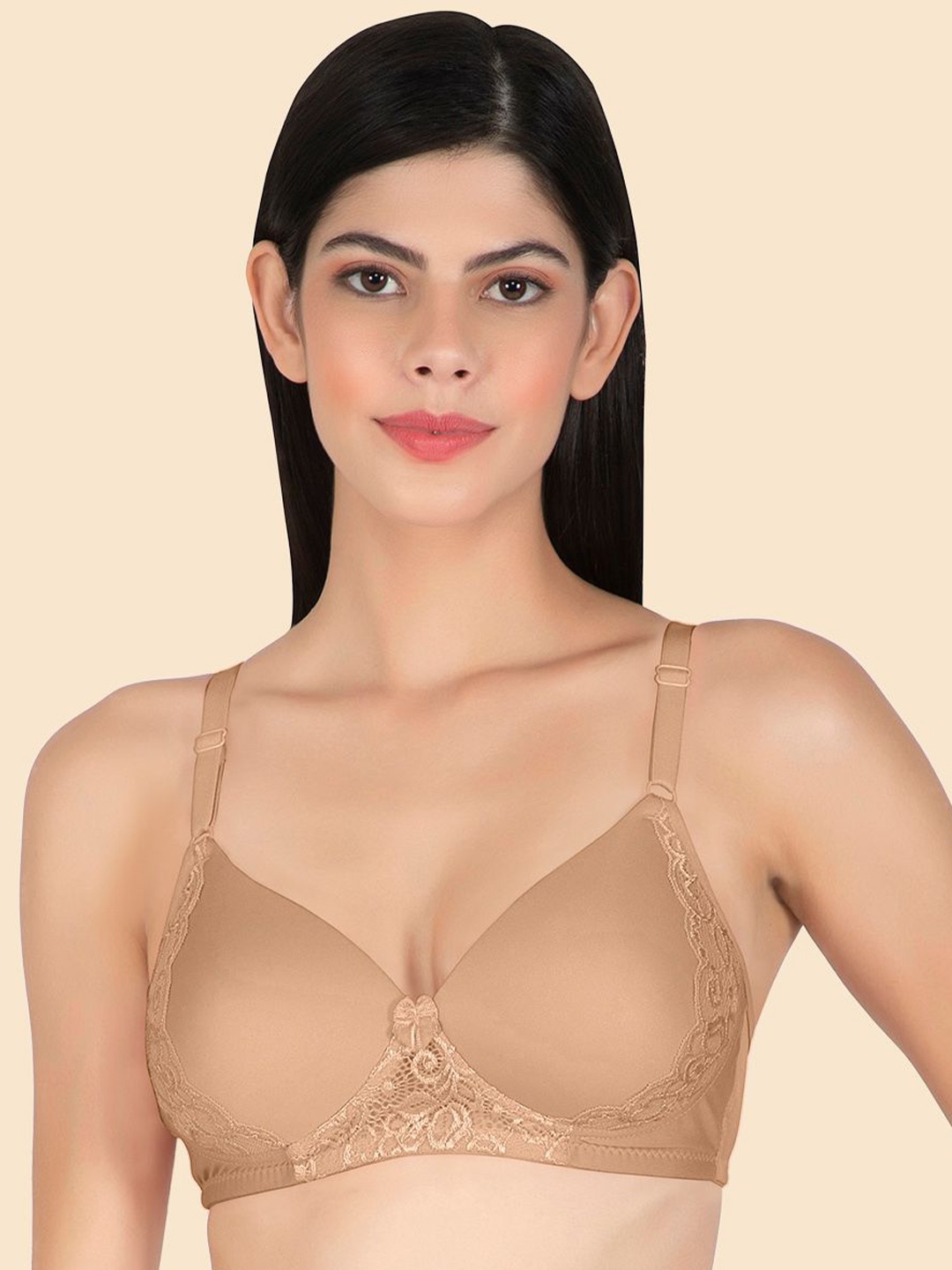 

Joomie Full Coverage Lightly Padded Bridal Lace T-shirt Bra, Beige