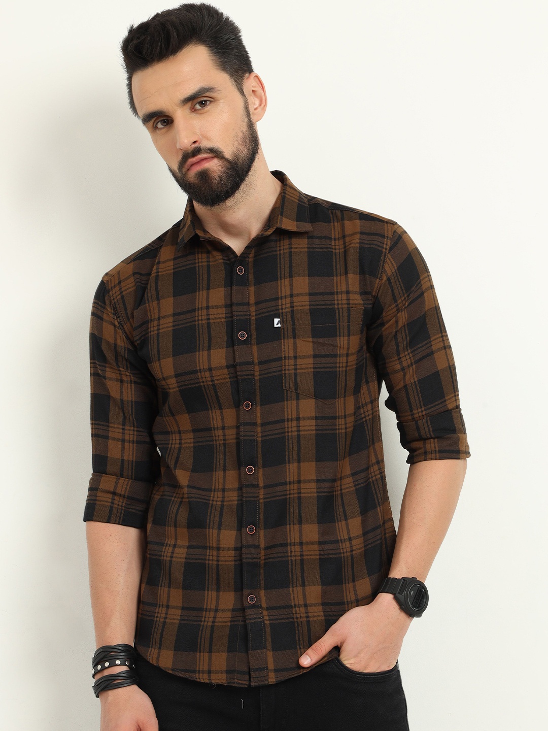 

ALLWIN PAUL Men Comfort Shepherd Checks Opaque Checked Casual Shirt, Brown