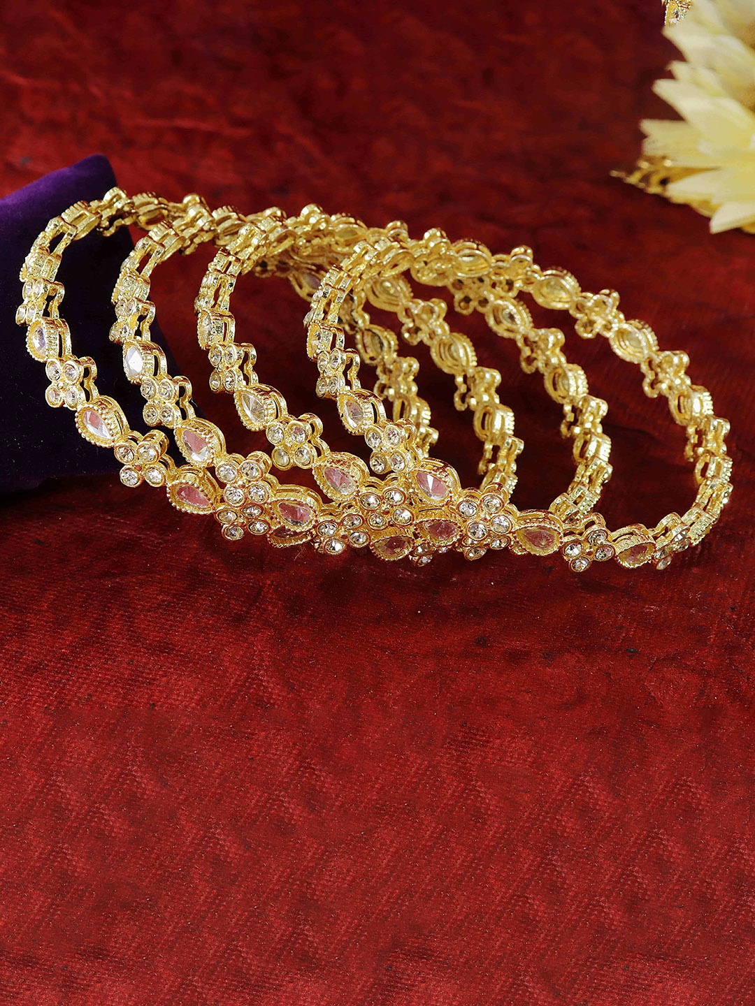 

NMII Set Of 4 Gold Plated Zircon Studded & Kundan Studded Bangles