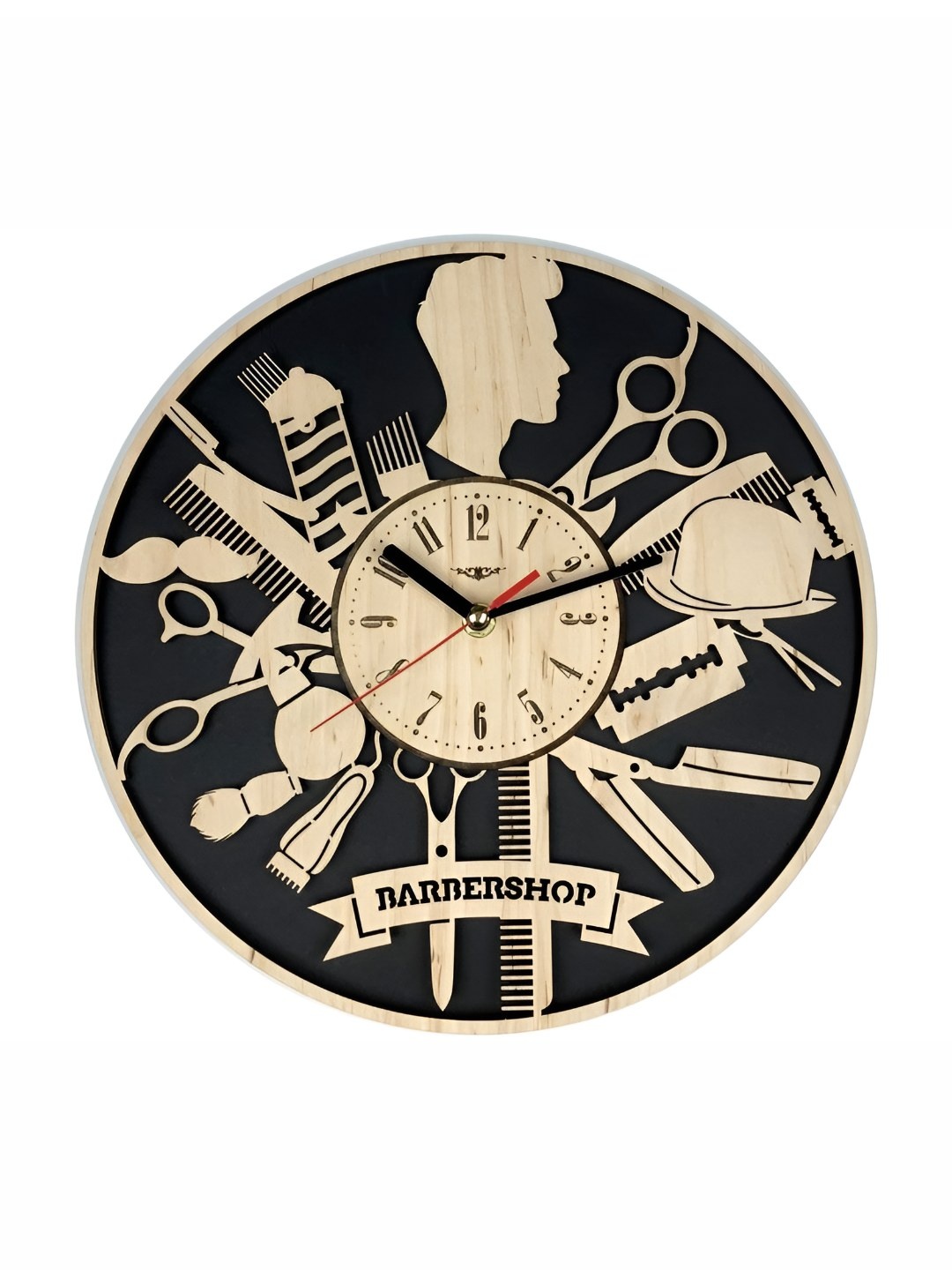 

QEZNEF Black & Beige Textured Round Wooden Analogue Contemporary Wall Clock