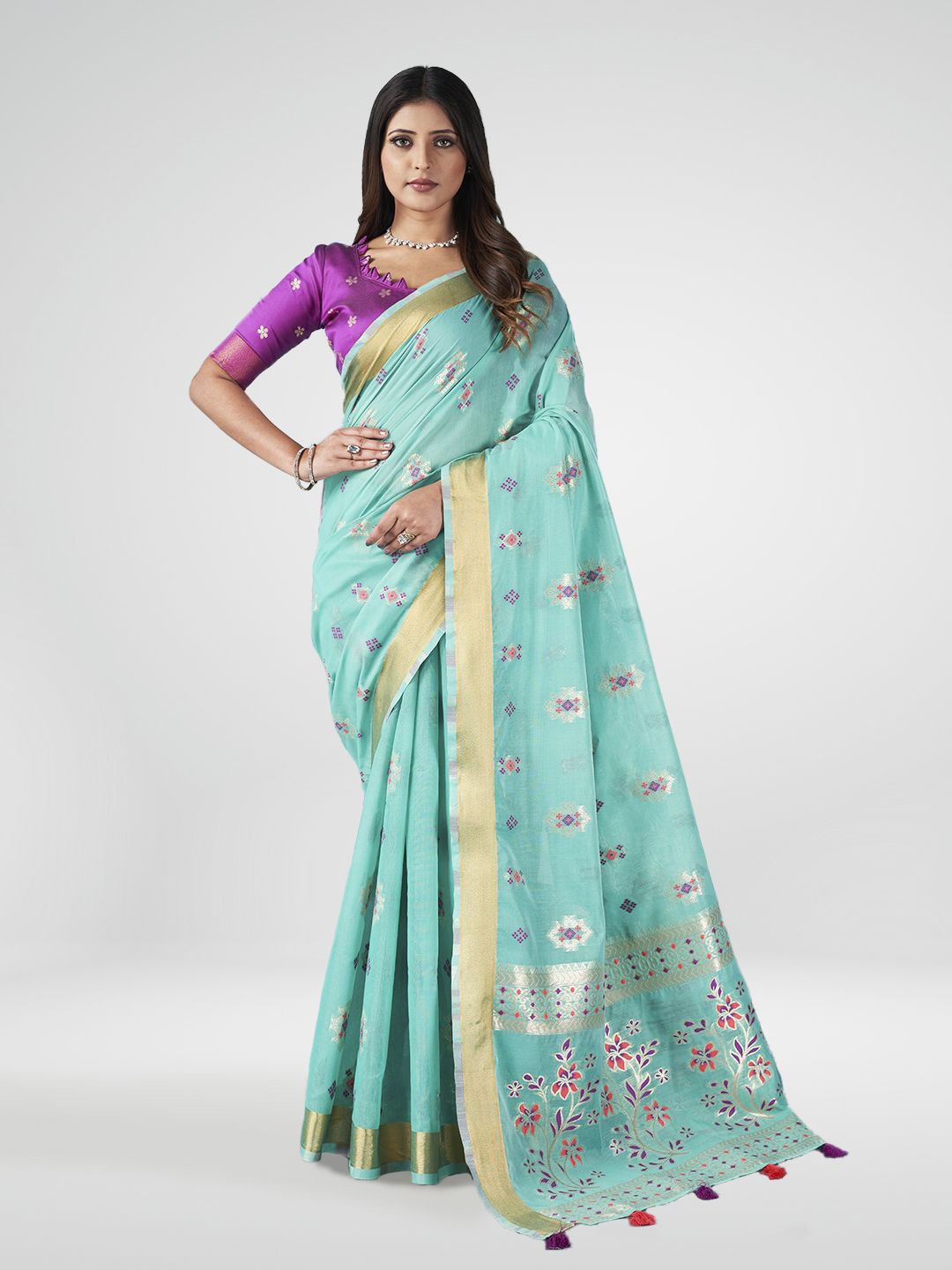 

SARHA Woven Design Zari Pure Cotton Saree, Green