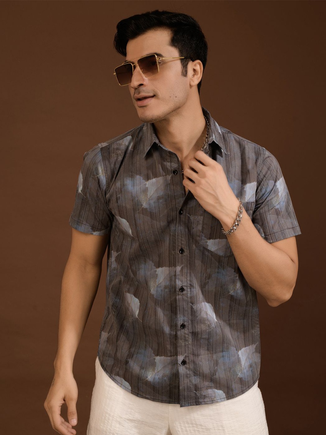 

BAESD Men Standard Printed Casual Shirt, Grey