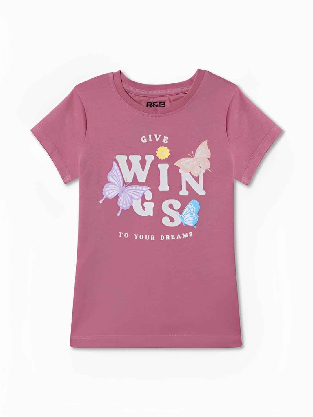 

R&B Girls Typography Printed Applique T-shirt, Pink