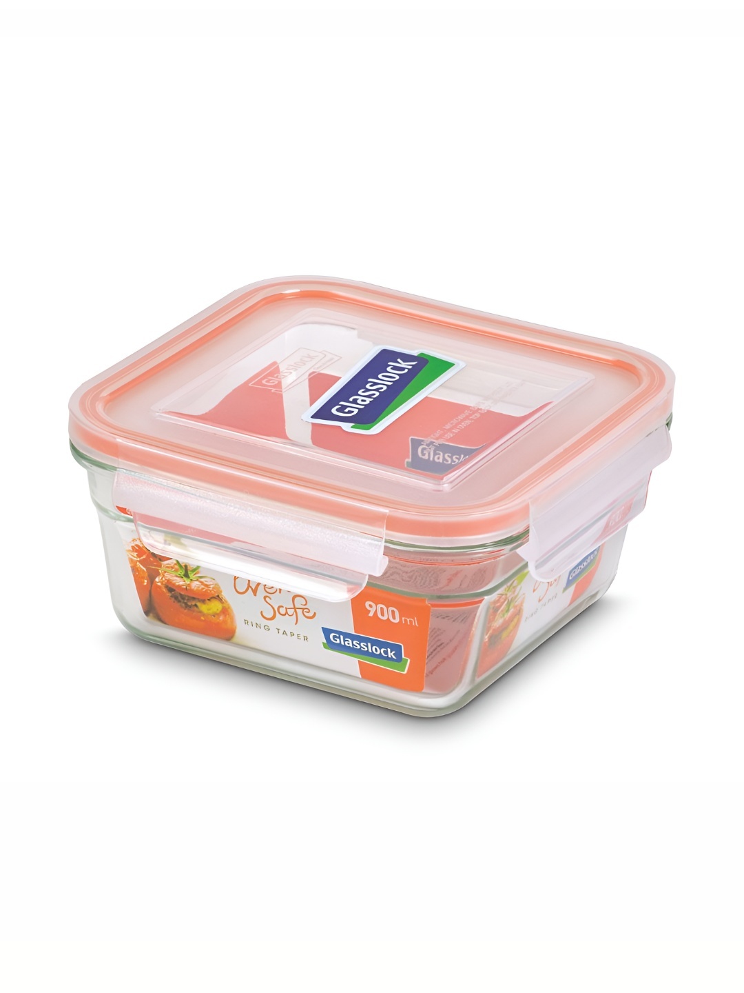 

Glasslock Transparent Glass Microwave Safe Square Fridge Container 900 ml