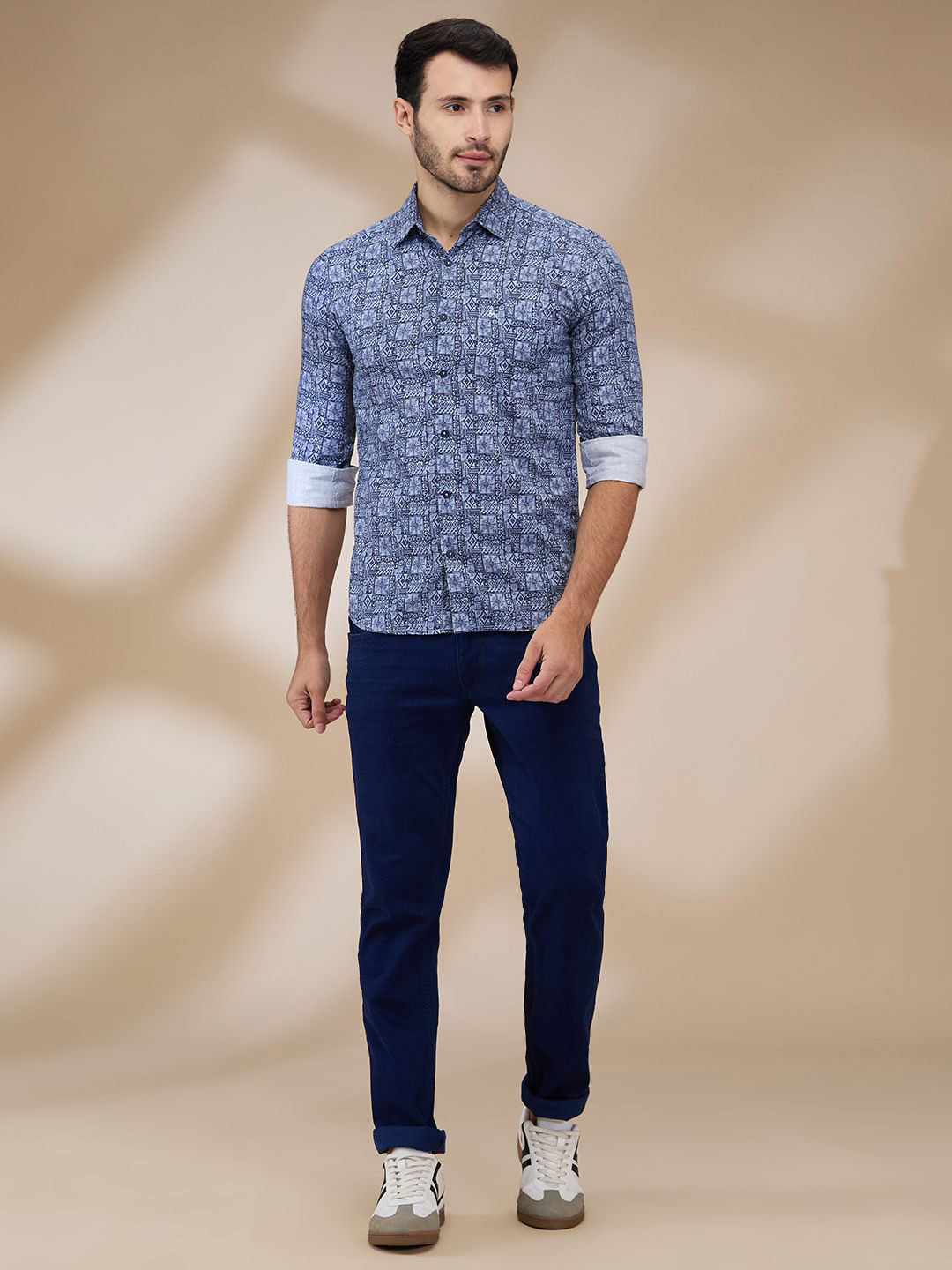 

Parx Men Spread Collar Abstract Printed Cotton Slim Fit Casual Shirt, Blue