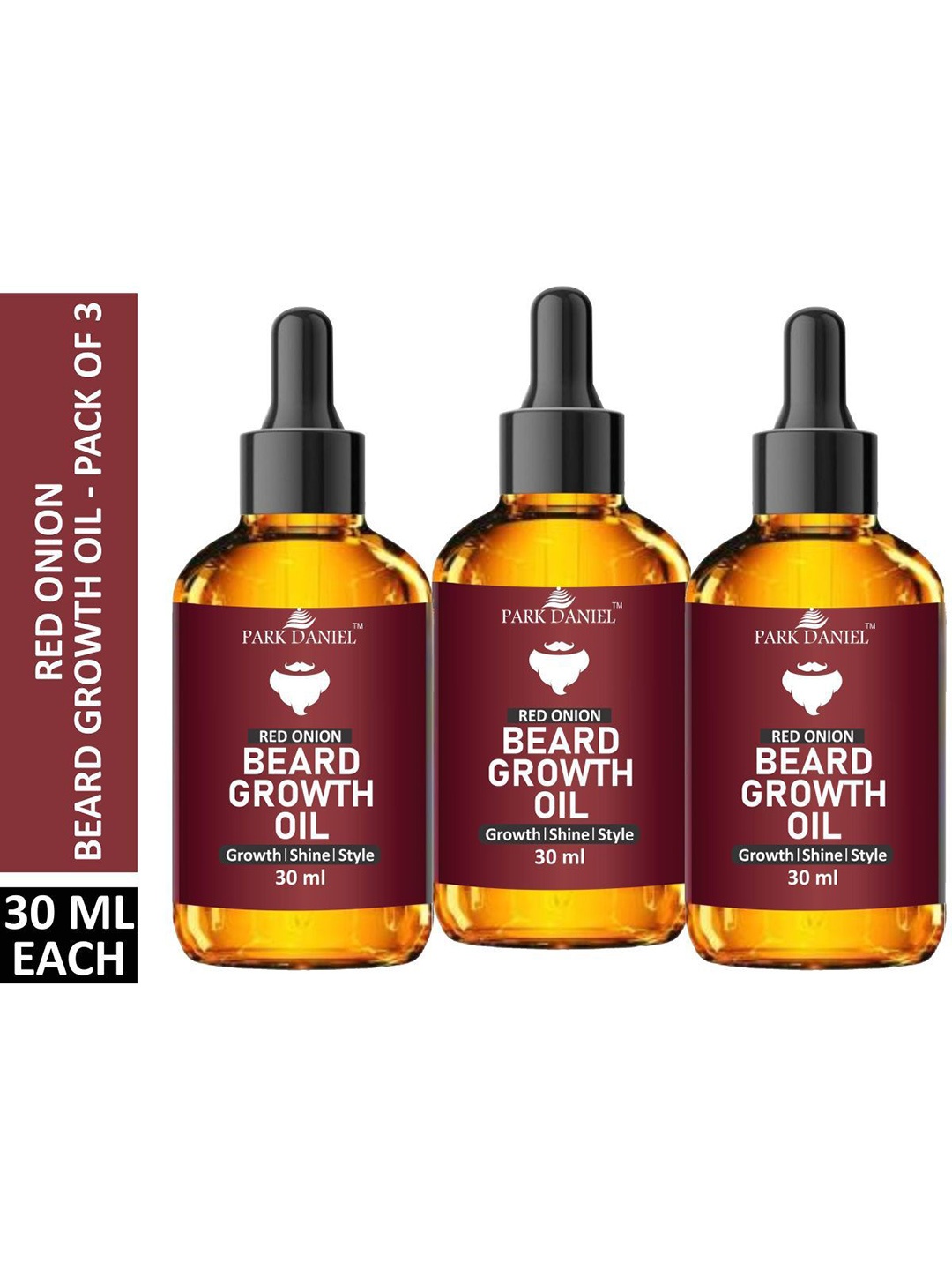 

Park Daniel Set Of 3 Red Onion Extract Beard Growth Oil With Jojoba- 30ml Each, Gold