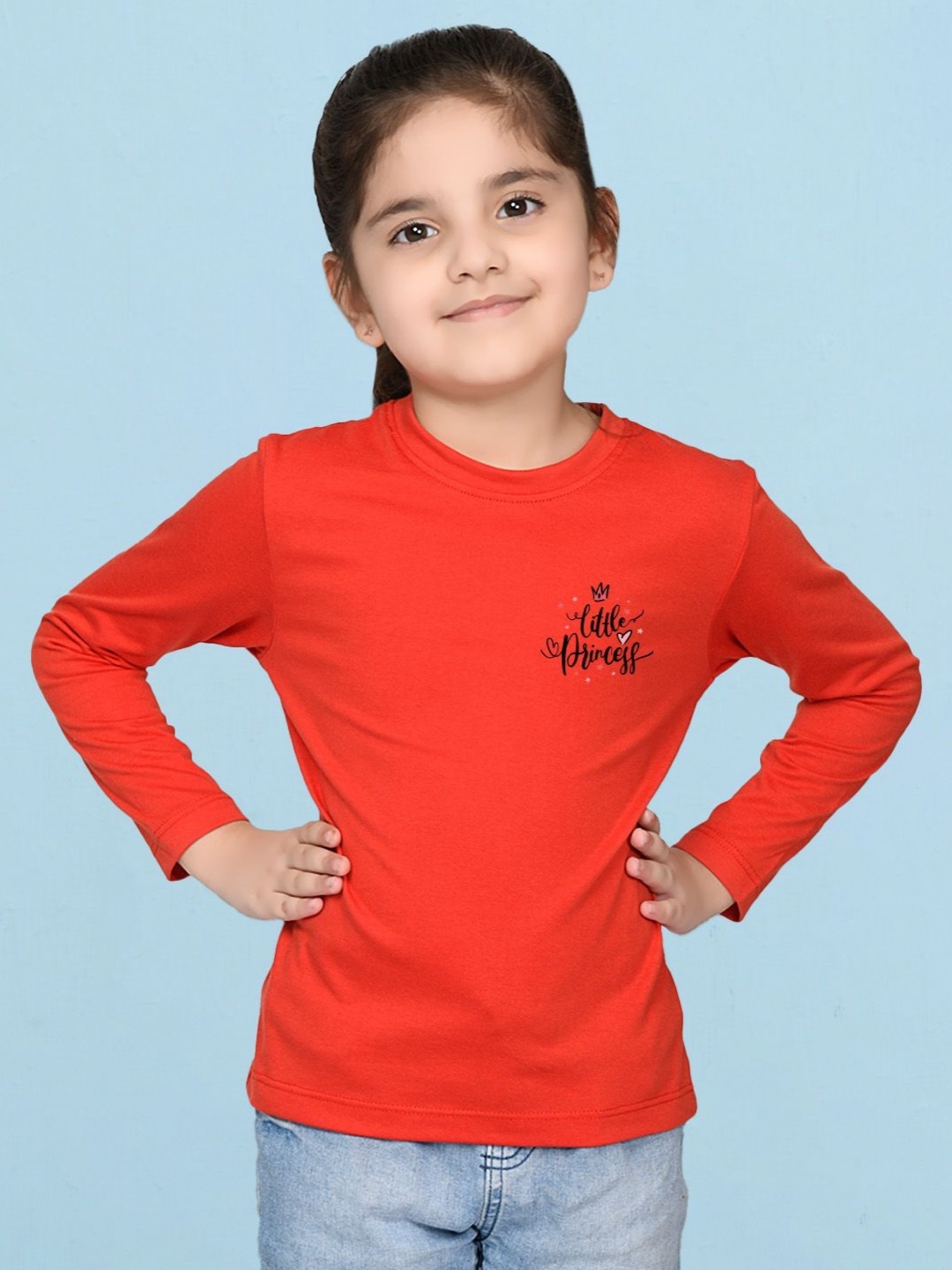 

NUSYL Girls Typography Printed Round Neck Cotton T-shirt, Red