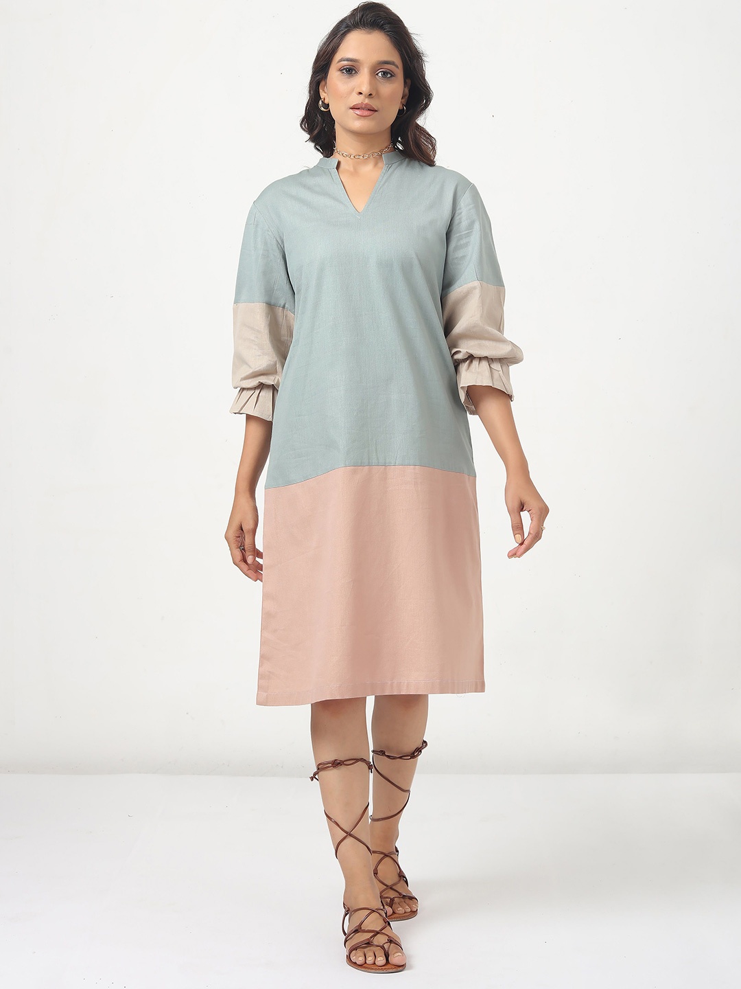 

BOONS n PERKKS Colourblocked A-Line Dress, Blue