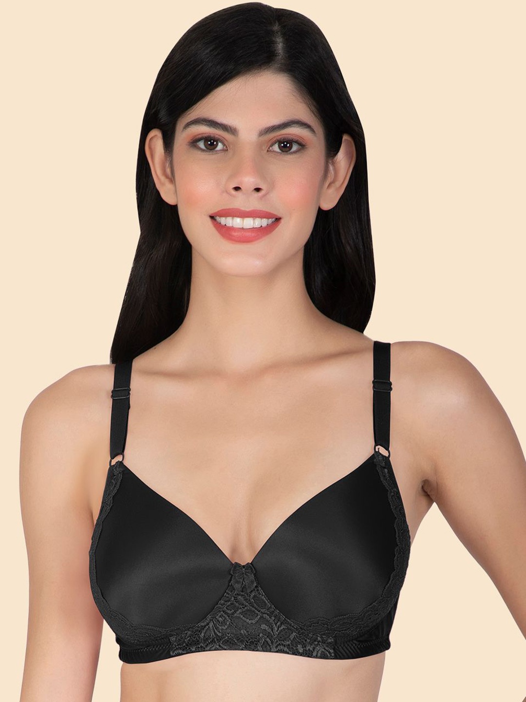 

Joomie Solid Medium Coverage Lightly Padded T-shirt Bra, Black