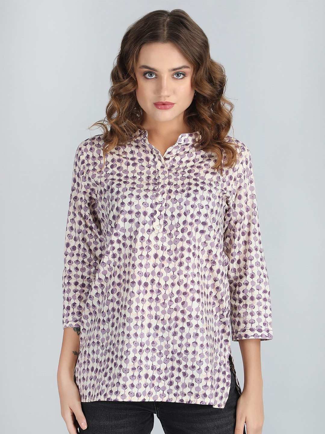 

PIDAVLIYA'S Women Abstract Printed Pure Cotton Kurti, Purple
