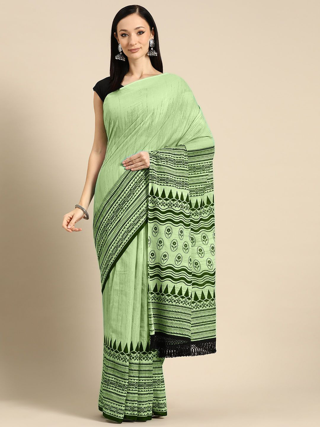 

BUTA BUTI Woven Design Pure Cotton Saree, Lime green