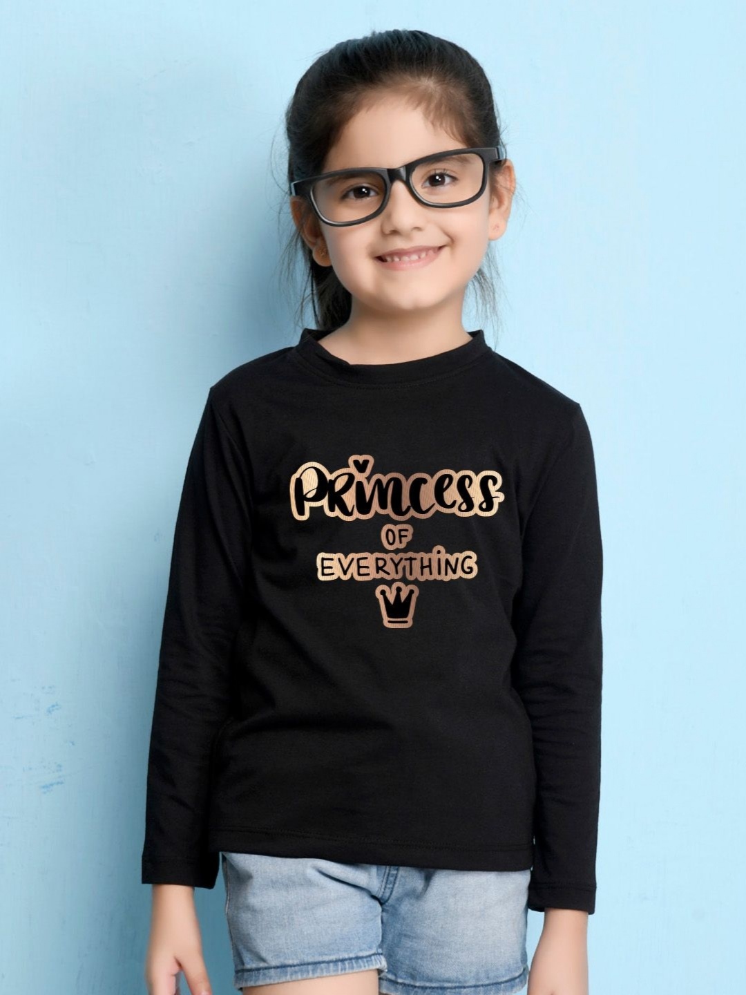 

NUSYL Girls Typography Printed Round Neck Cotton T-shirt, Black